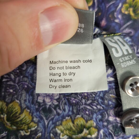 Stacy Adams Purple Floral Performance Modern Fit Button Shirt SIZE 19 34/35 - Picture 11 of 11